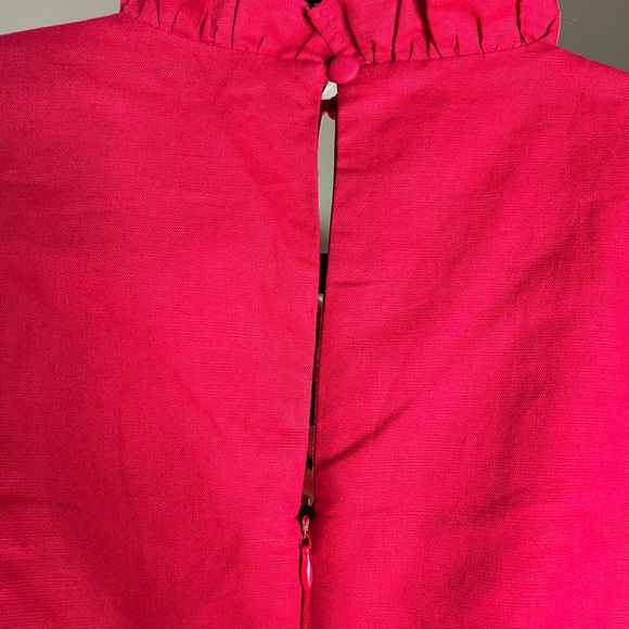 Haute Rogue red linen/cotton mini dress w puffed sleeves - Picture 7 of 10